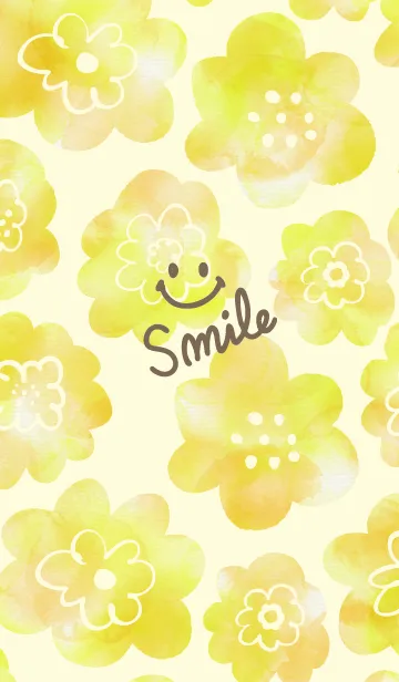 [LINE着せ替え] 黄色水彩お花柄 スマイル7の画像1