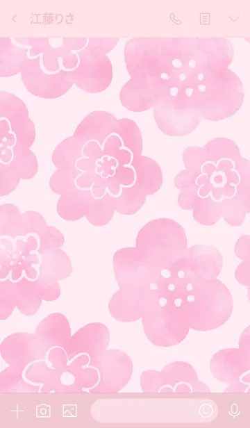 [LINE着せ替え] 赤ピンク水彩お花柄 スマイルの画像3