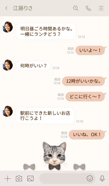 [LINE着せ替え] リボンをつけたネコ -サバトラ白-の画像4