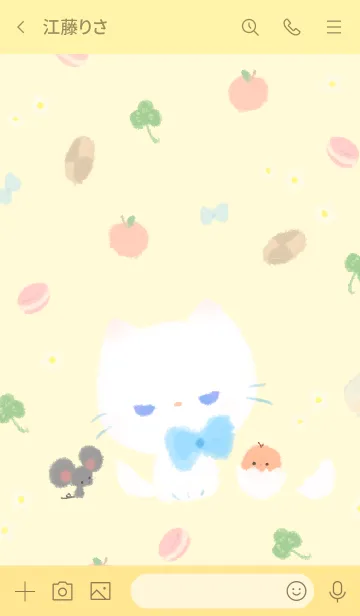 [LINE着せ替え] 白猫ちゃんと小さな仲間たち (yellow)の画像3