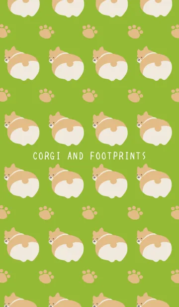 [LINE着せ替え] コーギーと足跡の着せかえ グリーンの画像1