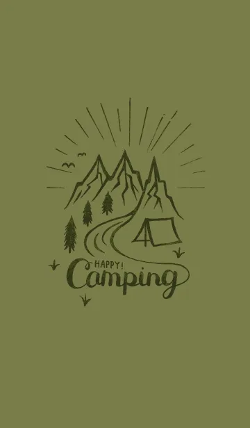 [LINE着せ替え] Happy Camping - オリーブグリーン/緑色 -の画像1