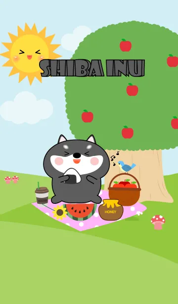 [LINE着せ替え] Happy Black Shiba Inu Picnic Theme (JP)の画像1