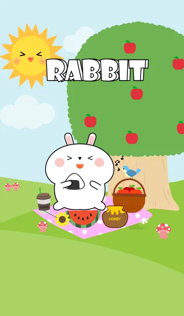 [LINE着せ替え] Happy White Rabbit Picnic Theme (JP)の画像1