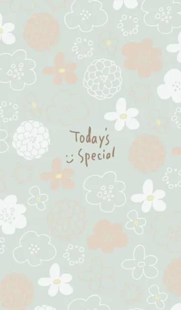 白とベージュの花 グリーンの着せ替えメイン画像