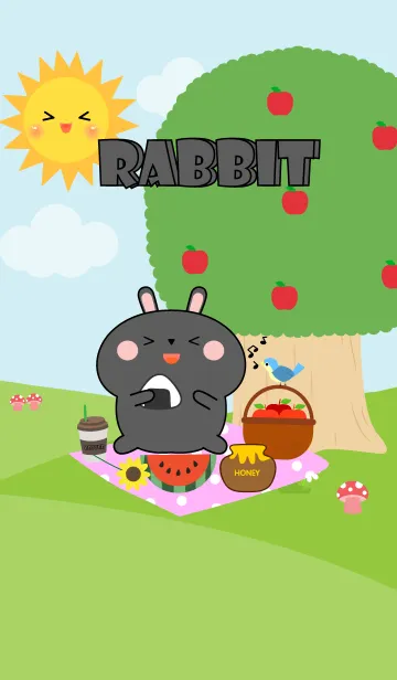 [LINE着せ替え] Happy Black Rabbit Picnic Theme (JP)の画像1