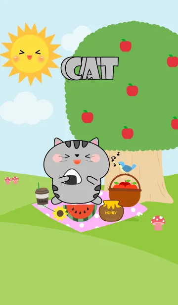 [LINE着せ替え] Happy Grey Cat  Picnic Theme (JP)の画像1