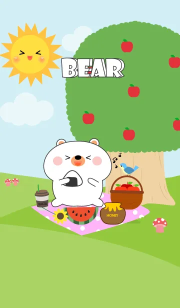 [LINE着せ替え] Happy White  Bear Picnic Theme  (JP)の画像1