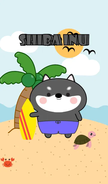 [LINE着せ替え] Black Shiba Inu  On The Beach Theme (JP)の画像1