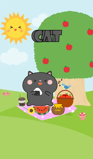 [LINE着せ替え] Happy Black Cat  Picnic Theme (JP)の画像1
