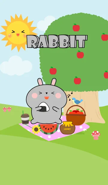 [LINE着せ替え] Happy Grey Rabbit Picnic Theme (JP)の画像1