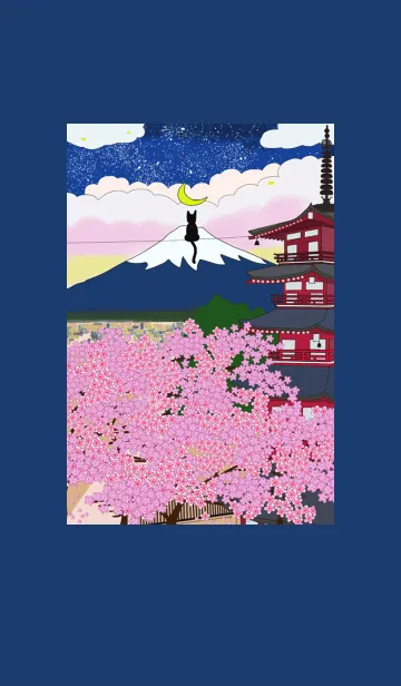 [LINE着せ替え] 富士山シリーズ-富士山の下の桜公園と猫の画像1