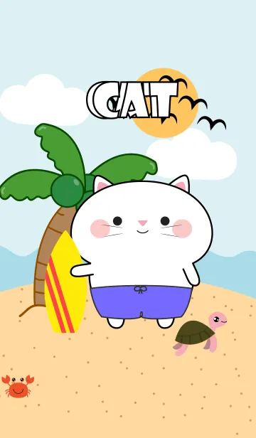 [LINE着せ替え] White Cat On The Beach Theme (JP)の画像1