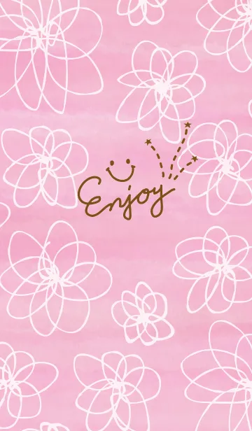 [LINE着せ替え] 水彩お花ピンクスマイル21の画像1