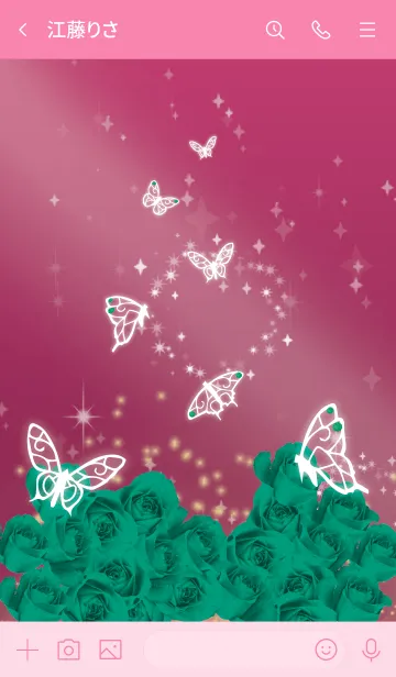 [LINE着せ替え] ピンク : 5月のエメラルドと蝶の画像3