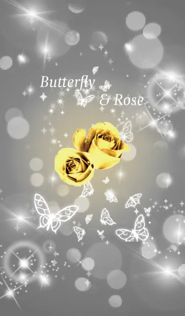 [LINE着せ替え] グレー : 運気UP！ゴールドローズと蝶の画像1