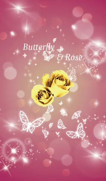 [LINE着せ替え] ピンク : 運気UP！ゴールドローズと蝶の画像1