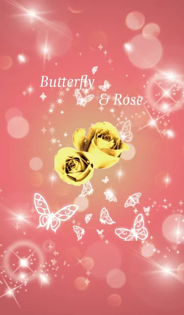 [LINE着せ替え] ベージュ ピンク:運気UP！ゴールドローズ 蝶の画像1