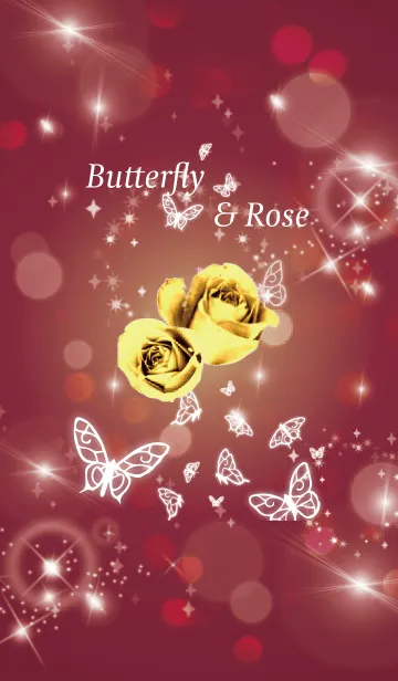 [LINE着せ替え] ボルドー : 運気UP！ゴールドローズと蝶の画像1