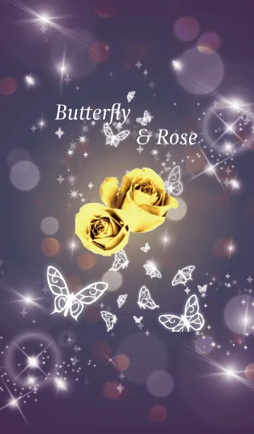 [LINE着せ替え] 紫 : 運気UP！ゴールドローズと蝶の画像1