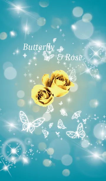 [LINE着せ替え] 青 : 運気UP！ゴールドローズと蝶の画像1