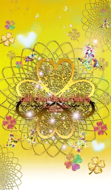 [LINE着せ替え] 運気上昇 ゴールド四葉と虹色蝶の画像1