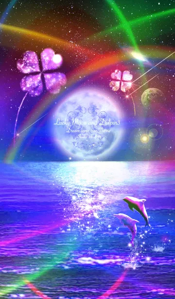 [LINE着せ替え] 運気上昇 月とイルカ 虹色の画像1