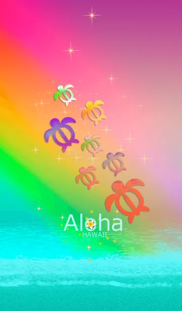 [LINE着せ替え] ♡幸運のホヌ*虹いろハワイ＊ALOHA+240の画像1