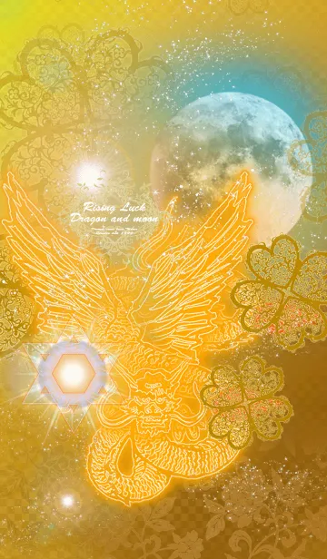 [LINE着せ替え] 運気上昇 月と龍神 ゴールドの画像1