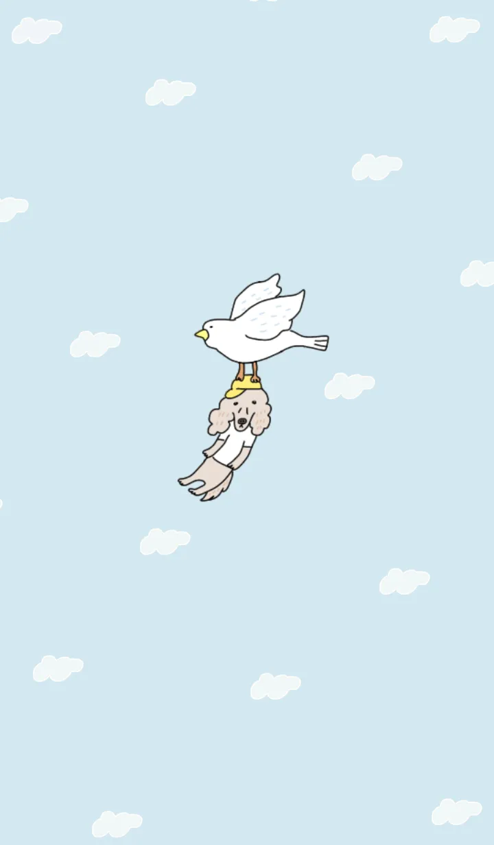 [LINE着せ替え] わんこと鳥さん【ベージュブルー】の画像1