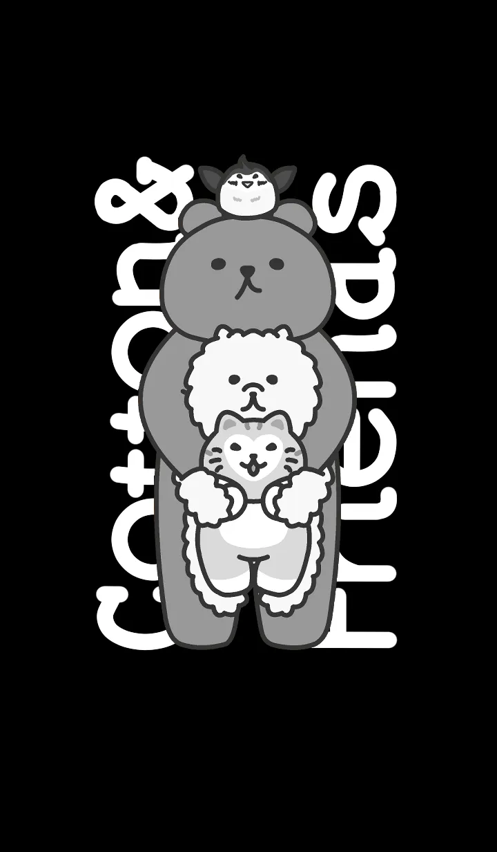 [LINE着せ替え] こっとんさんとお友達のきせかえ モノクロの画像1