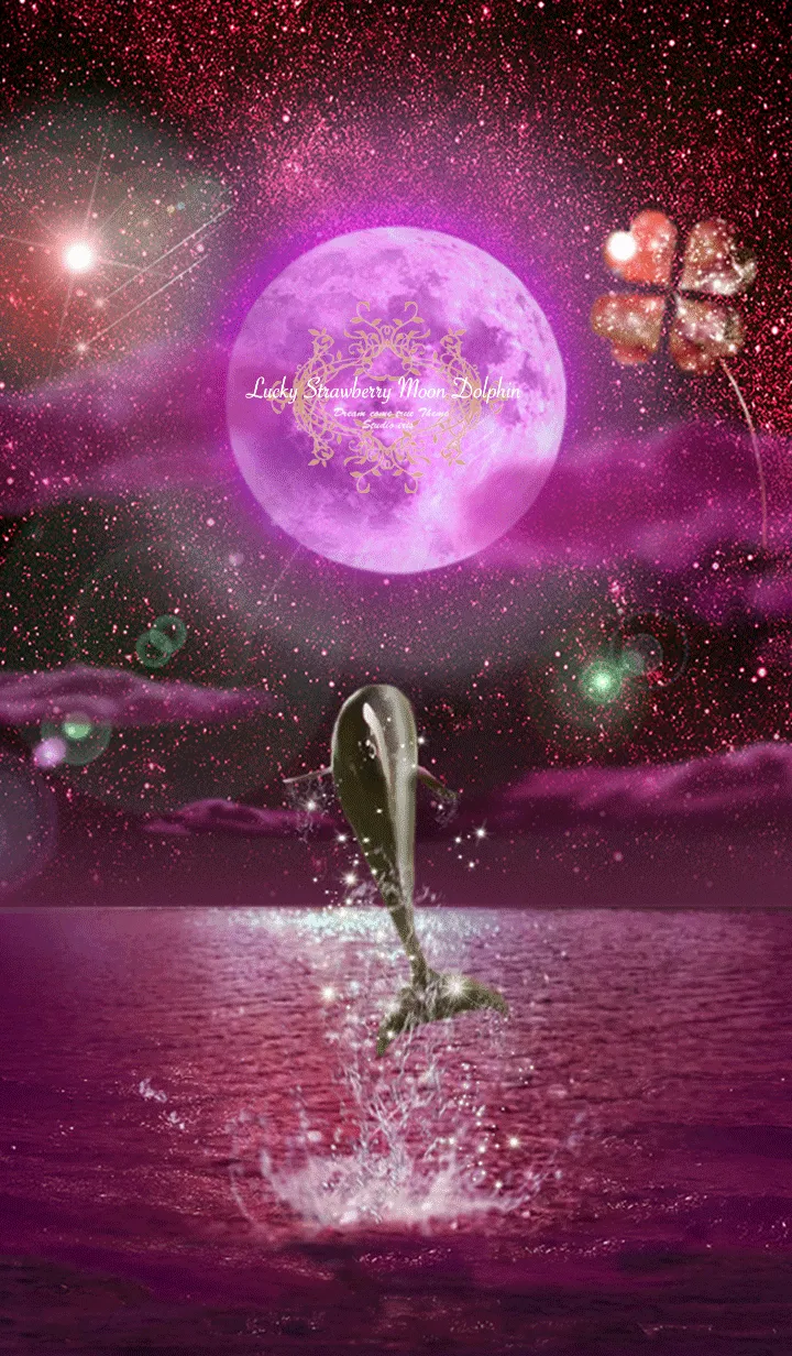 [LINE着せ替え] 運気上昇 月とイルカ ストロベリームーンの画像1