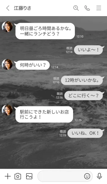 [LINE着せ替え] 波打ち際の海がモノクロでシンプルな雰囲気の画像4