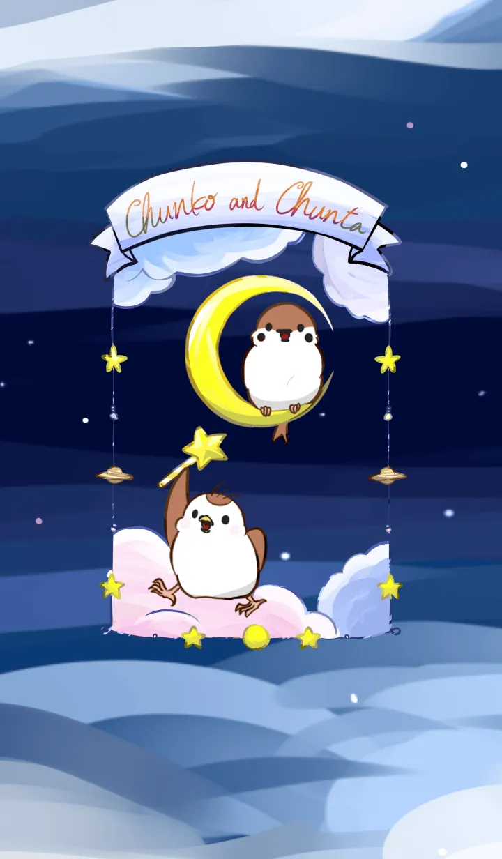 [LINE着せ替え] ちゅん子とちゅん太の星空さんぽの画像1