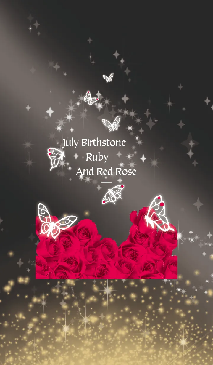 [LINE着せ替え] ブラック : 7月のルビーと蝶の画像1