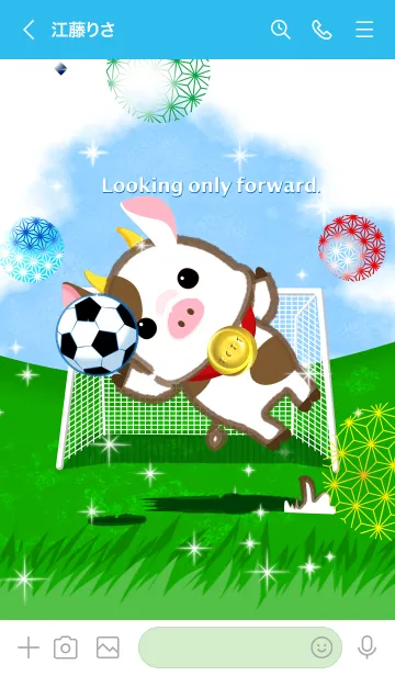 [LINE着せ替え] サッカー2（金メダル、ゴールキーパー、牛の画像3