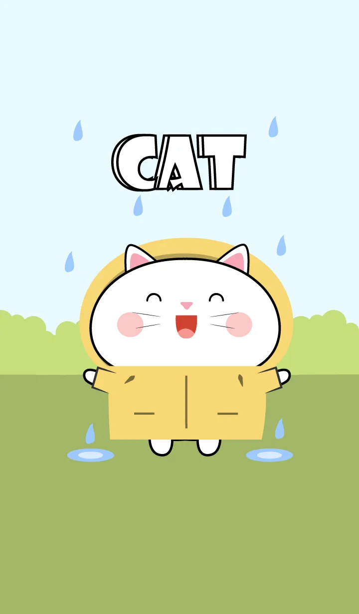 [LINE着せ替え] White Cat With Rainy Day Theme (JP)の画像1