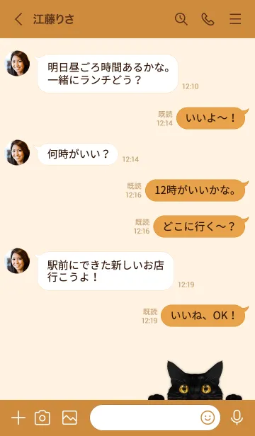 [LINE着せ替え] 黒猫とシンプル キャラメルブラウン.の画像4