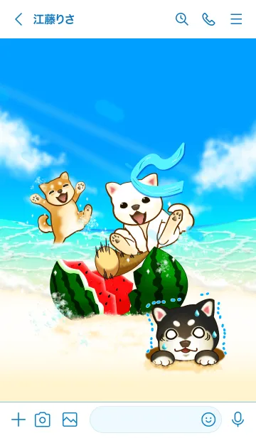 [LINE着せ替え] 柴犬と夏海3（スイカ割り）の画像3