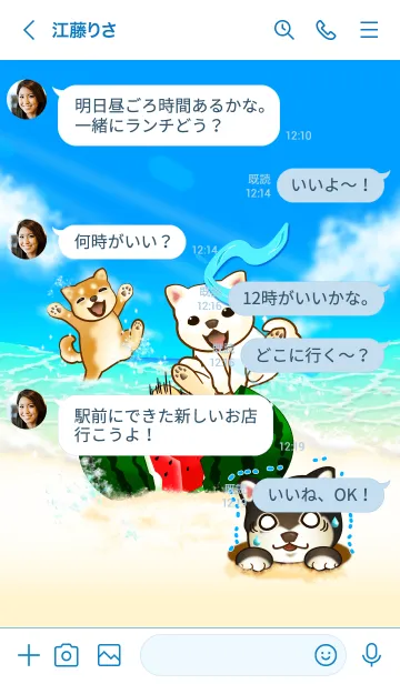 [LINE着せ替え] 柴犬と夏海3（スイカ割り）の画像4