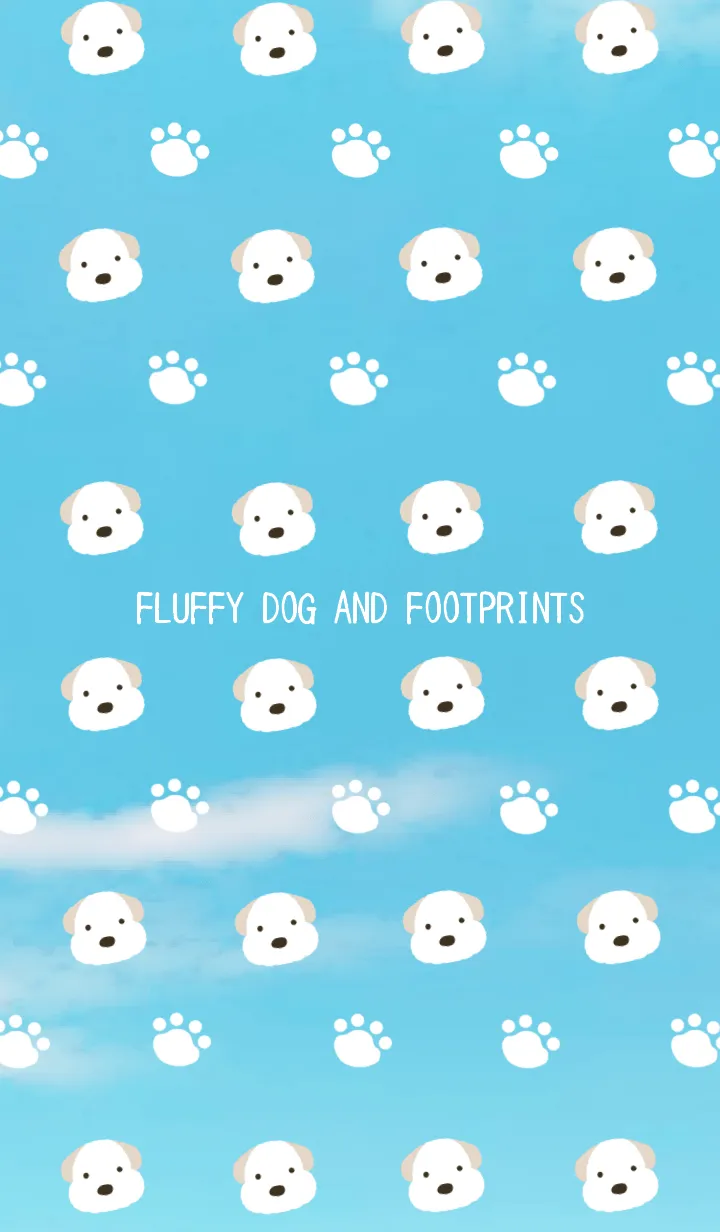 [LINE着せ替え] もこもこ犬と足跡 青空の画像1