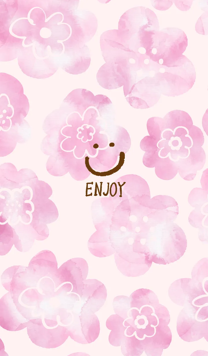 [LINE着せ替え] ピンク水彩お花柄 スマイル4の画像1