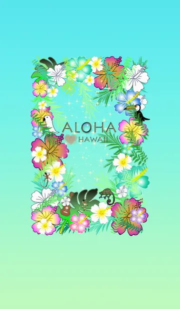 [LINE着せ替え] 花柄♡幸運のホヌ*ハワイ＊ALOHA+241の画像1