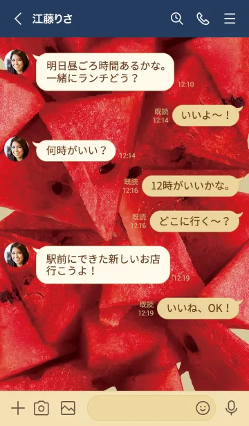 [LINE着せ替え] ベージュとネイビー : スイカの画像4