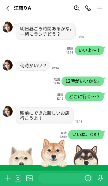 [LINE着せ替え] ワンワン！- 柴犬 - 白×緑色の画像4