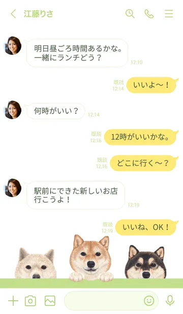 [LINE着せ替え] ワンワン！- 柴犬 - 白×黄緑色の画像4