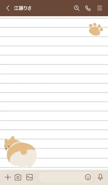 [LINE着せ替え] コーギーと足跡のノート ピンクベージュの画像3