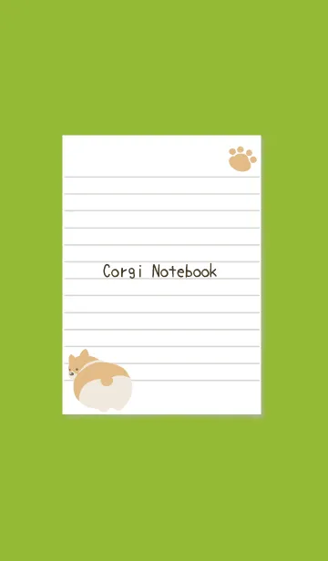 [LINE着せ替え] コーギーと足跡のノート グリーンの画像1
