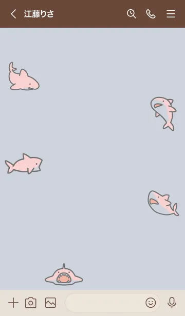 [LINE着せ替え] ベージュと青 : ピンクのサメの着せ替えの画像3
