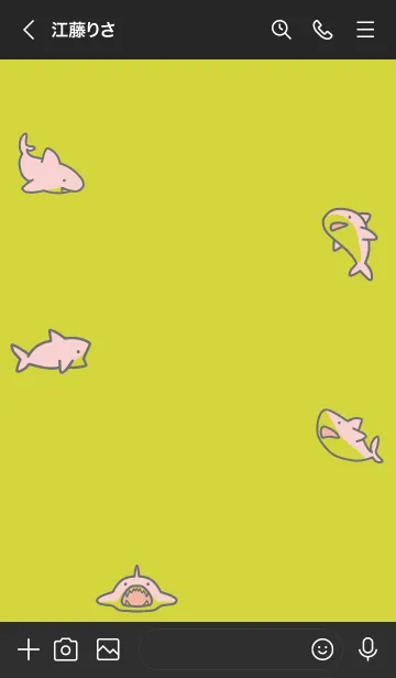 [LINE着せ替え] 黒と黄色 : ピンクのサメの着せ替えの画像3